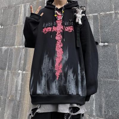 Streetwear Harajuku Tops Dívčí Gohtic Japan Kpop Casual Oversized Mikina s kapucí Ženy Tmavý svetr