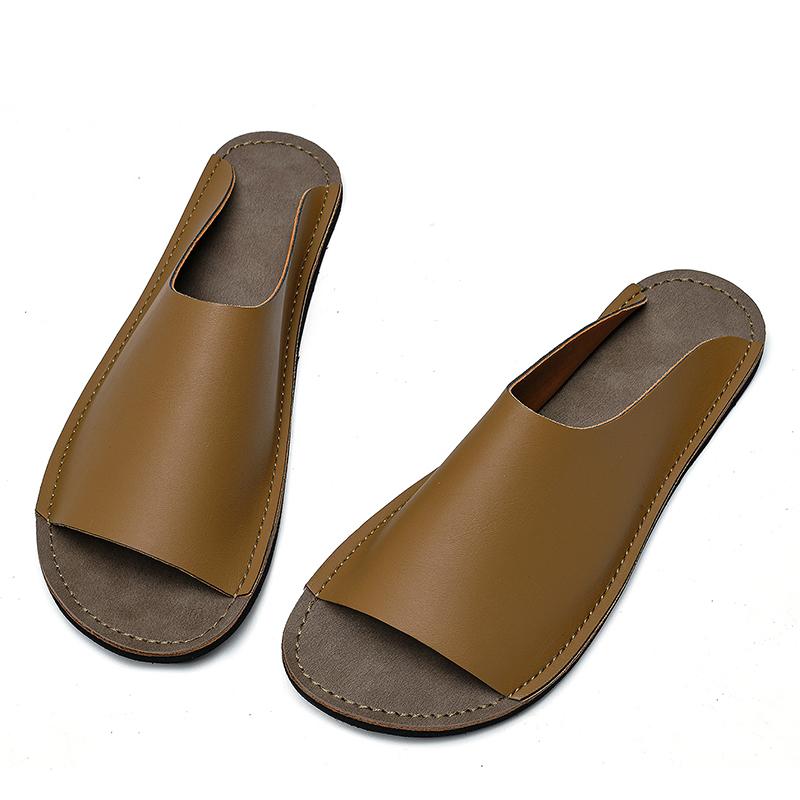 Fashion Leather Cool Slippers Outdoor Walking Shoes Summer Outer Wear Men's Slipper Non-Slip Wear-Resistant Casual Straight Slippers