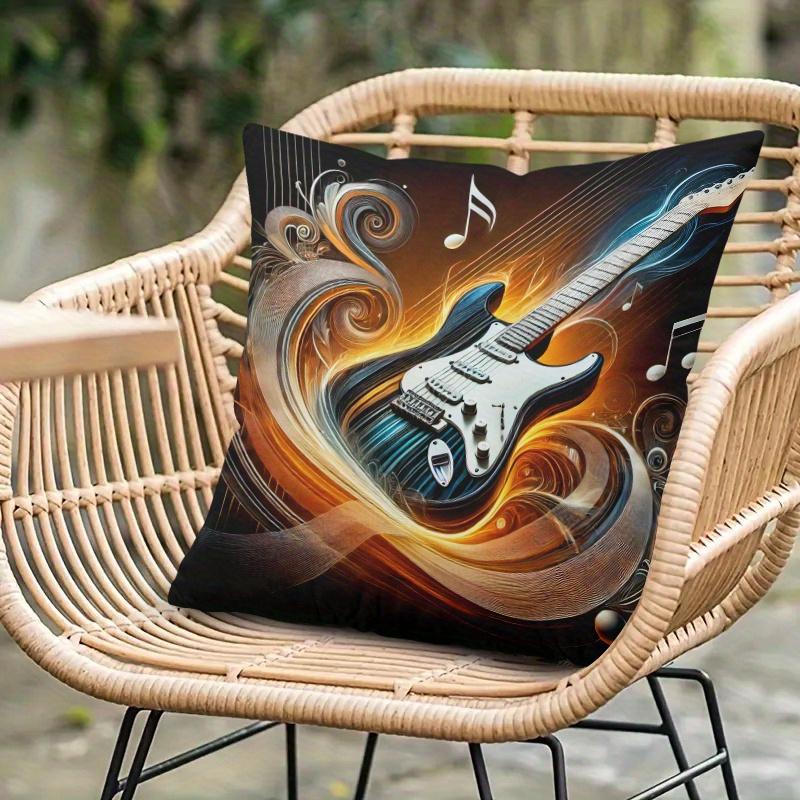 Pillowcase 1Pc, Electric Guitar Melody, Printed Holiday Theme Cushion Cover With Hidden Zipper, Suitable For Sofa, Living Room,