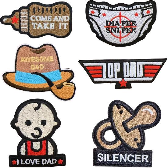 6Pcs Daddy Morale Tactical Funny Embroidered Patch Baby Gear Patches with Hook and Loop, Humorous Military Father Repair Patches Appliques for