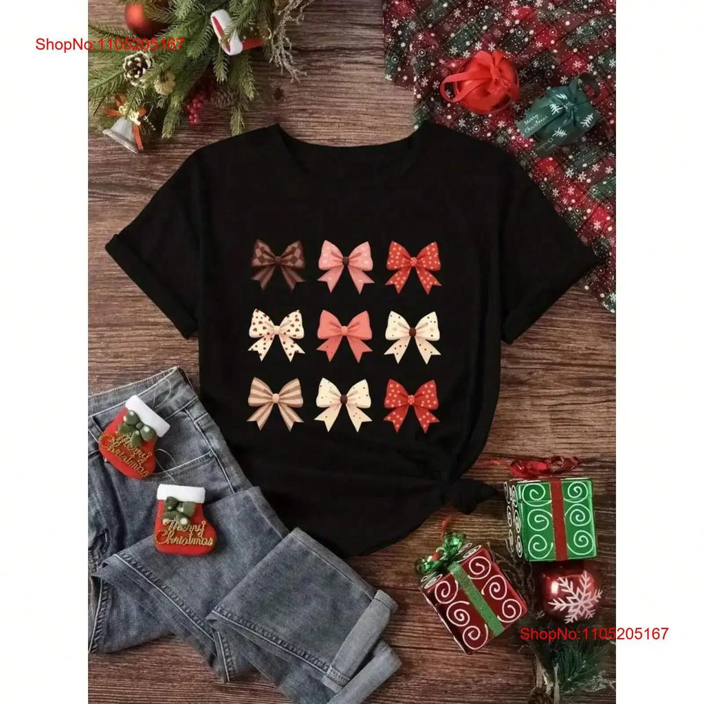 Unisexs Casual Short Sleeved T Shirt Holiday Bow Print Soft Round Neck Top Vintage Breathable Soft Fashion Streetwear