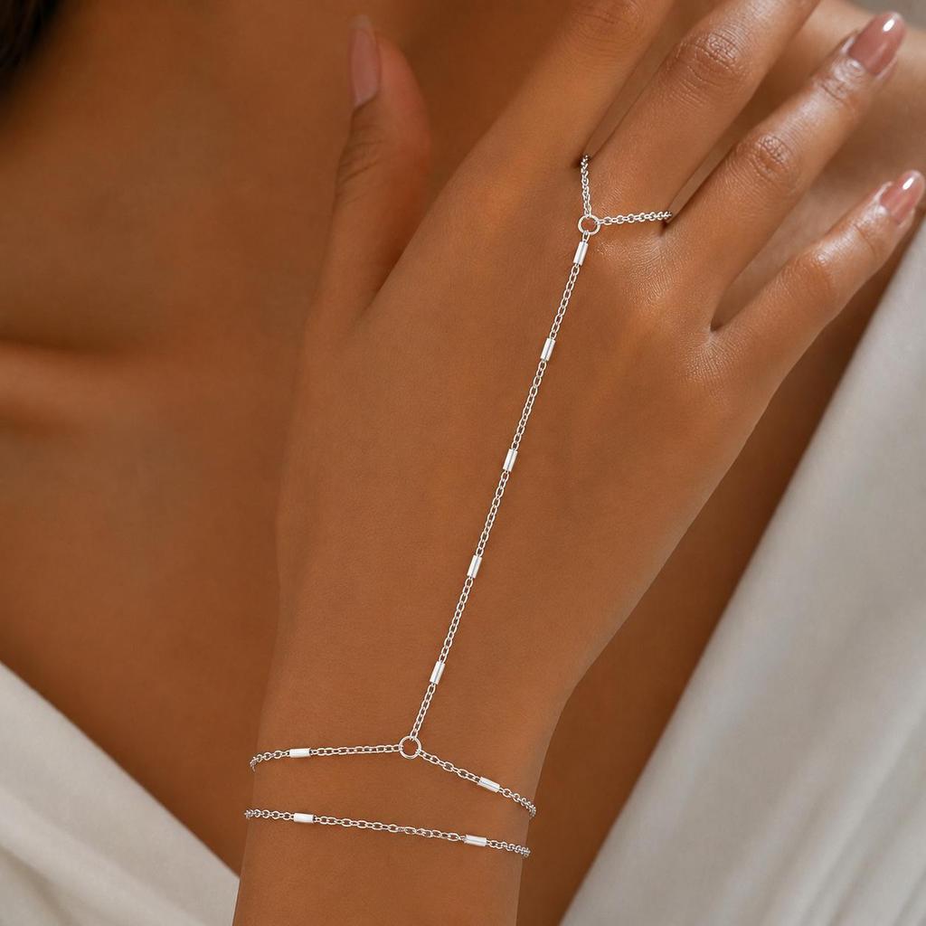 Elegant Zirconia Ring Bracelet: Versatile, Adjustable Finger Chain Jewelry for Women