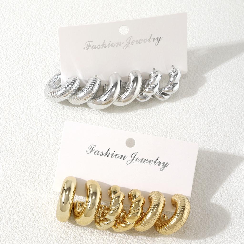 Fashion Geometry Chunky C-shaped Earring Set Creative Design Half Round Stud Earrings Women's Statement Versatile Daily Zircon