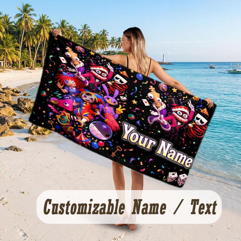 Personalized Beach Towel,The Amazing Digital Circus Custom Printed Name Text, Super Absorbent Towel For Beach Vacation