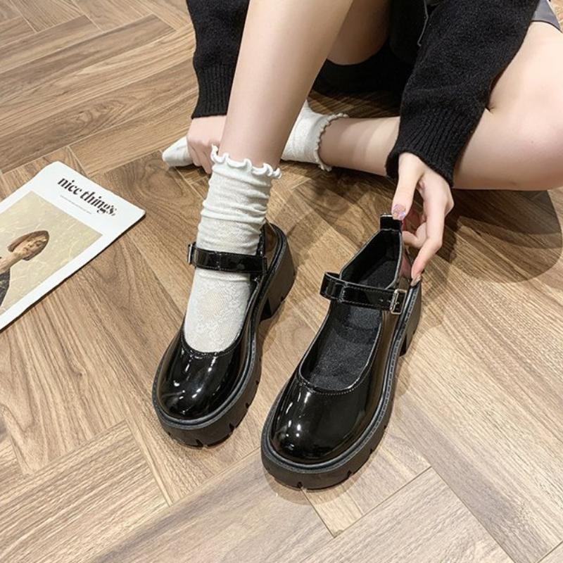Lolita Shoes Japanese Style Platform Black high heels fashion Round Toe Mary Janes Leather Shoes Women Student Cosplay Shoes2025