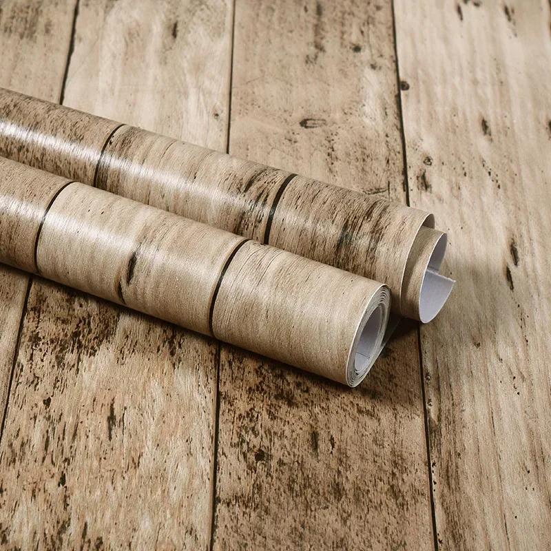 Wasserabweisende Holz-Vinyl-Wandverkleidung Rolle Selbstklebende Dekor Kontaktpapier Türen Schrank Schreibtisch Moderne Möbel Dekorativer Aufkleber