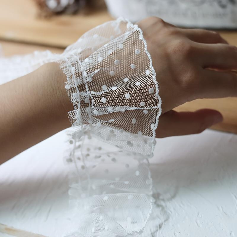 1 Yard Elegant White Polka Dot Mesh Lace Ribbon, 6cm Wide - Ideal for DIY Dresses, Skirts, Curtains & Crafts DIY Clothing Accessorie