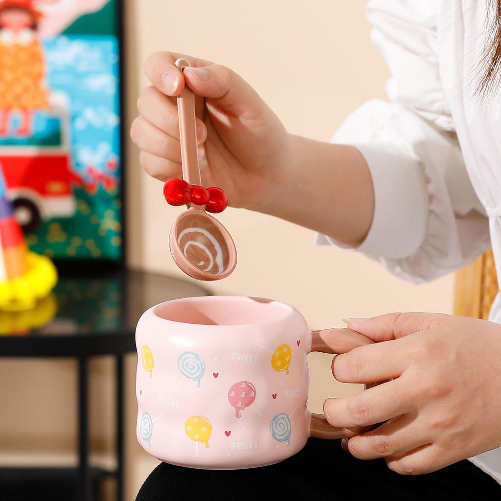 Cute Candy Cup Ceramic Girl Girl Birthday Gift Mug Couple Cup with Lid Office Porcelain Cup