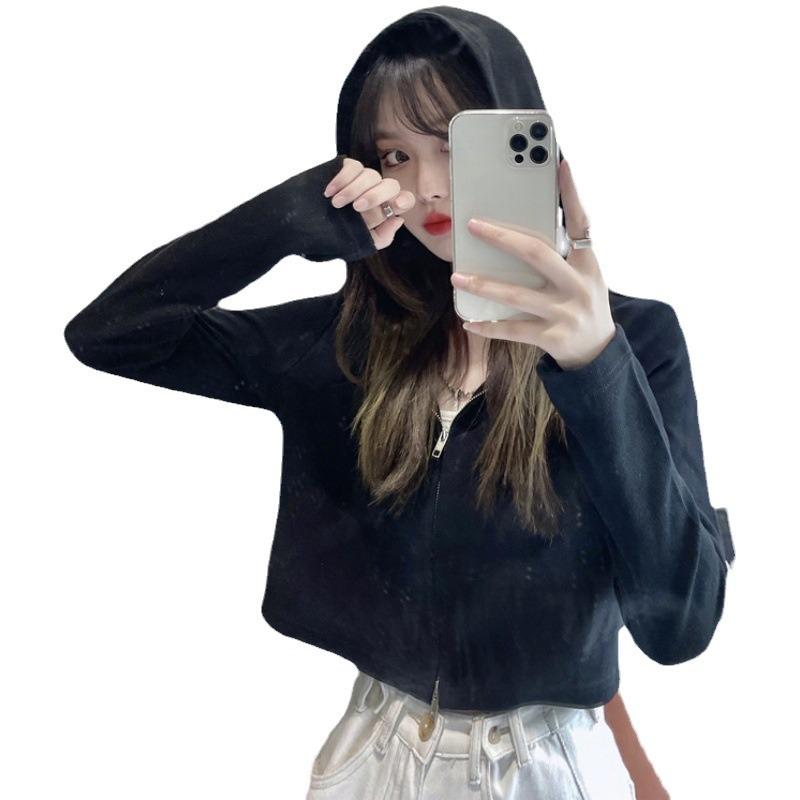 New Long-sleeved Zipper Hooded Sweatshirt Spring and Autumn Korean Loose Small Students Short Jacket Top