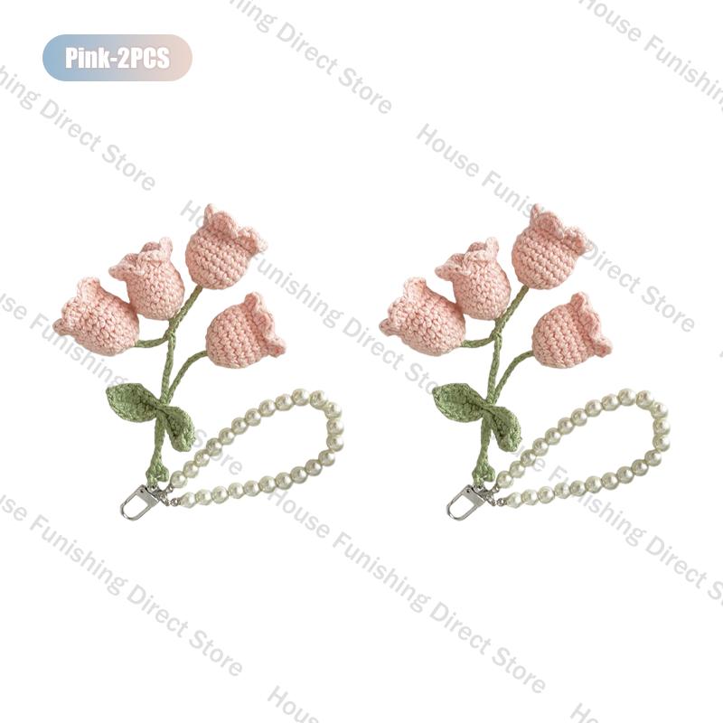 1-10PC Handmade Weaving Bag Pendant Lin Orchid Keyring Love Girl Pearl Chain Keychain Decoration Car Pendant Diy Bag Accessories