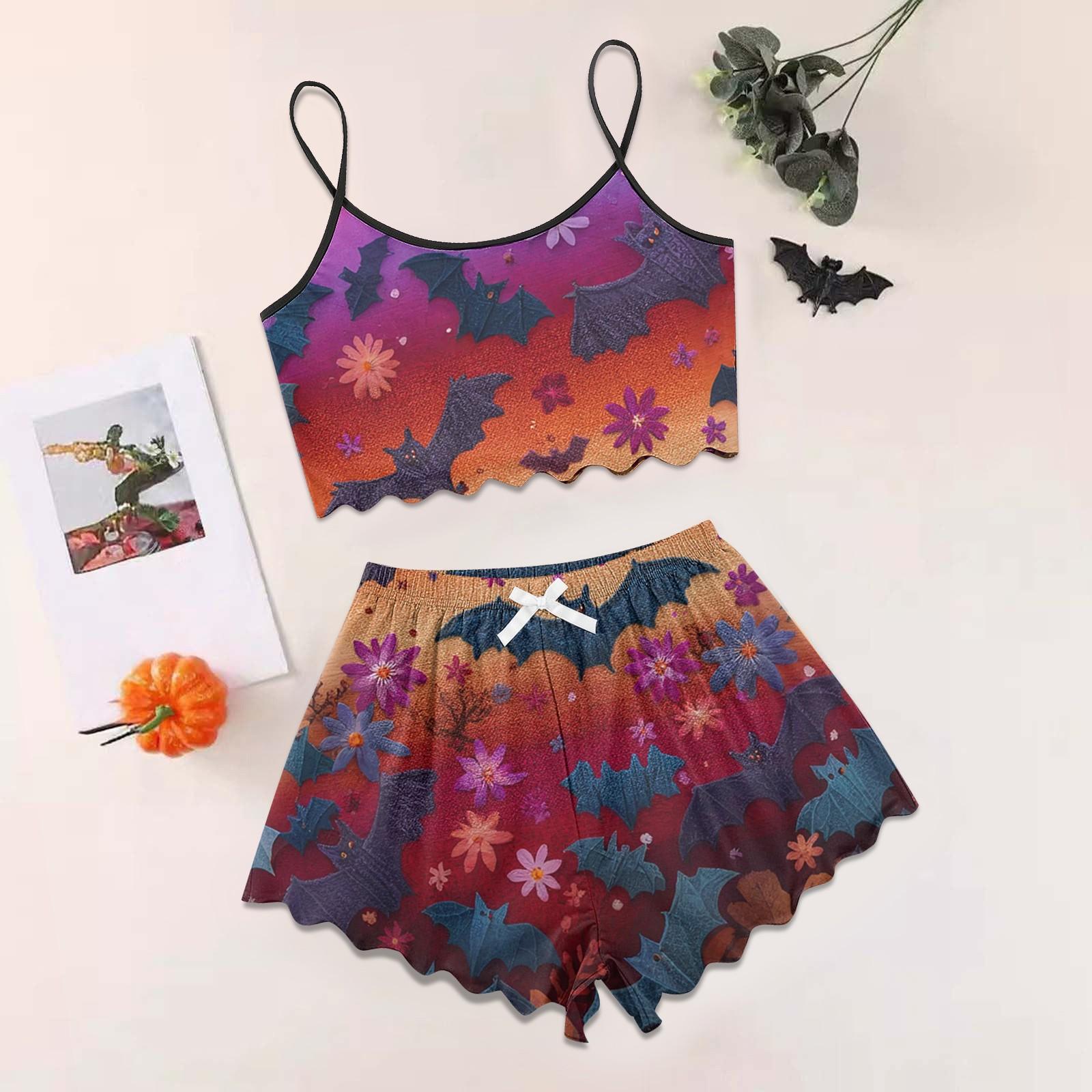 

Женский Хэллоуинский комплект с ретро цветочным принтом, жилет без рукавов на подтяжках, шорты, пижамный комплект S киноварь