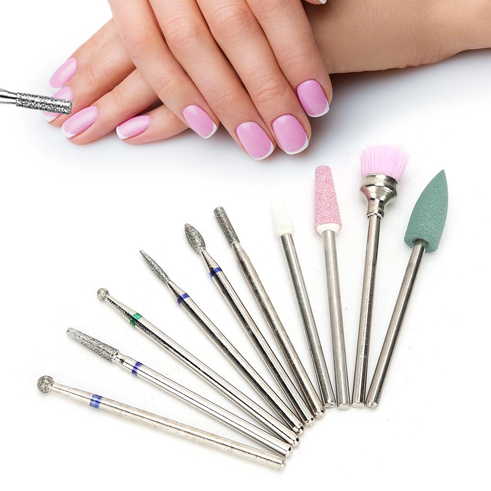 10pcs Nail Art Grinding Head Dead Skin Removal Nail Drill Bits Sanding Polishing Head Set