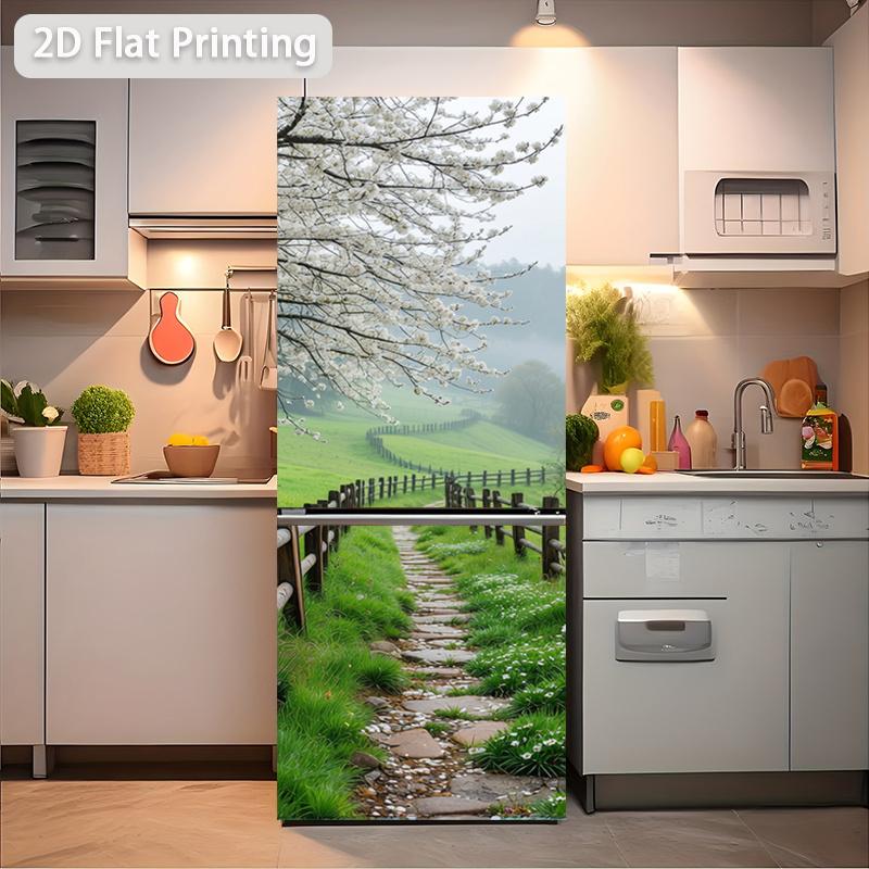 84Style Fridge Stickers Refrigerator Cover Door Landscape Plant Sea Vinyl Self Adhesive Kitchen Furniture Decor Wrap Freezer Sticker DIY