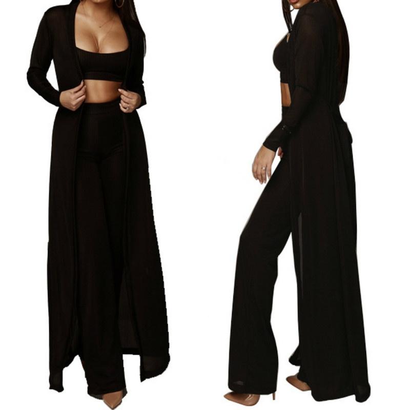 

3 шт./компл. женский осенне-зимний новый эластичный трикотажный повседневный костюм-тройка S чёрный