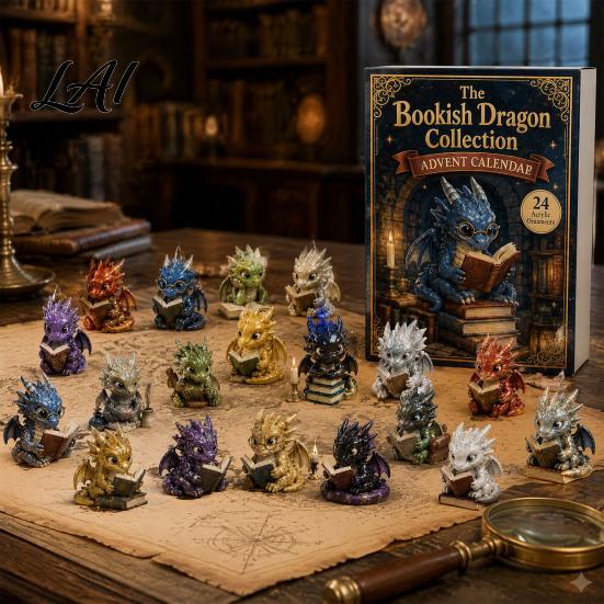 Süße Drachen Geschenksets Adventskalender 2026 24 Tage Buchliebhaber Weihnachten Countdown mit Acryl Bastelornamenten Mini-Drachen Fantasy Buchliebhaber