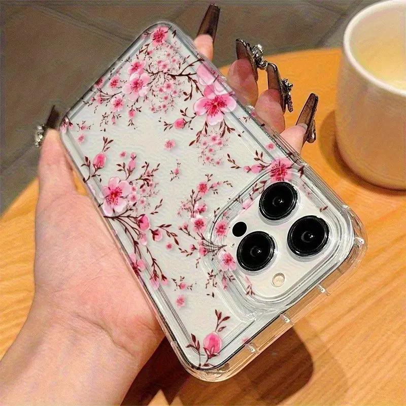 Pink Cherry Blossom Branch Art Phone Case for iPhone 17 16 15 14 13 12 11 Series Pro Max Plus Double Layer Protection