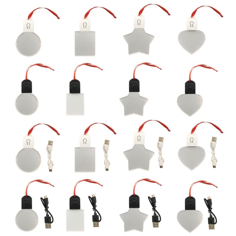Light Up Hanging Ornaments Rechargeable DIY Acrylic Blank Pendant Charm with Rope for Festival Wedding Party Home Decor