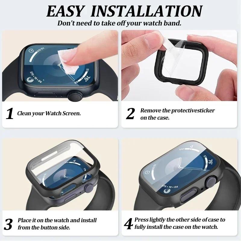 Glass+Case+Strap for Apple Watch Band 45mm 44mm 41mm 40mm Engraved Leopard belt for Apple IWatch Series 10 8 7 6 SE 5 46mm 42mm