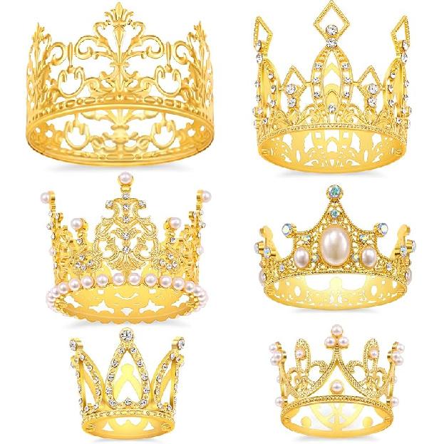 Gold Crown Cake Topper, 6 Pieces Happy Birthday Cake Toppers, Princess Crown Cake Decorations, Mini Crowns for Flower Arrangements, Birthday, 6