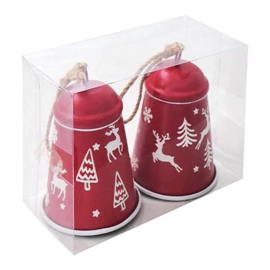 2 Pcs Red Christmas Bells Ornament Vintage Rustic Hanging Bell with Snowflake Reindeer Tree Pattern Handmade Lucky Bell for Home Tree Decor
