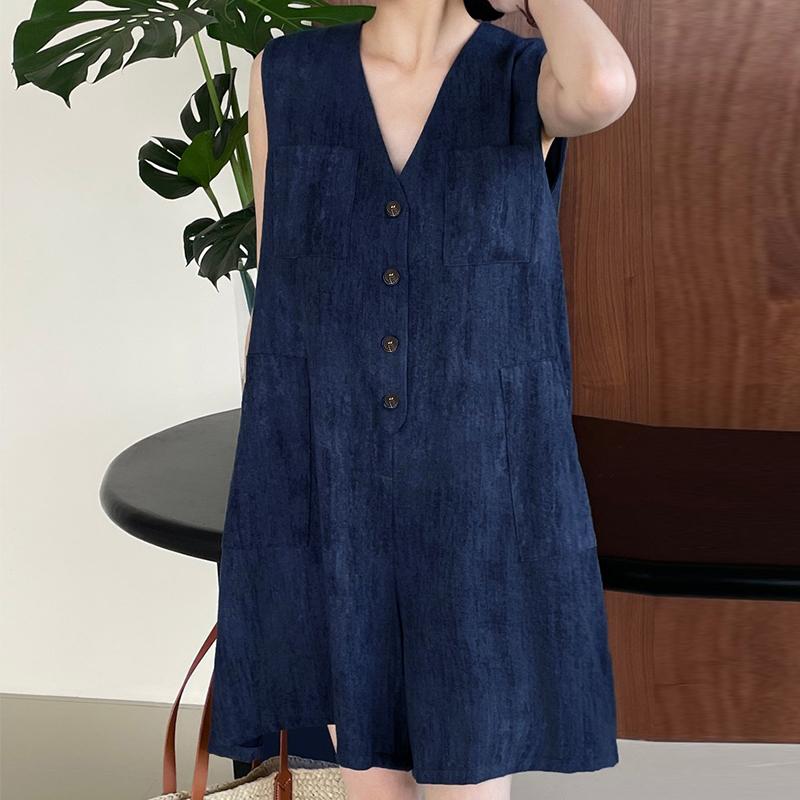 

ZANZEA Женские летние повседневные комбинезоны без рукавов с V-образным вырезом 5XL тёмно-синий