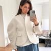 Womens Thick Wool Blend Coat V-Neck Solid Color Elegant Casual Jacket