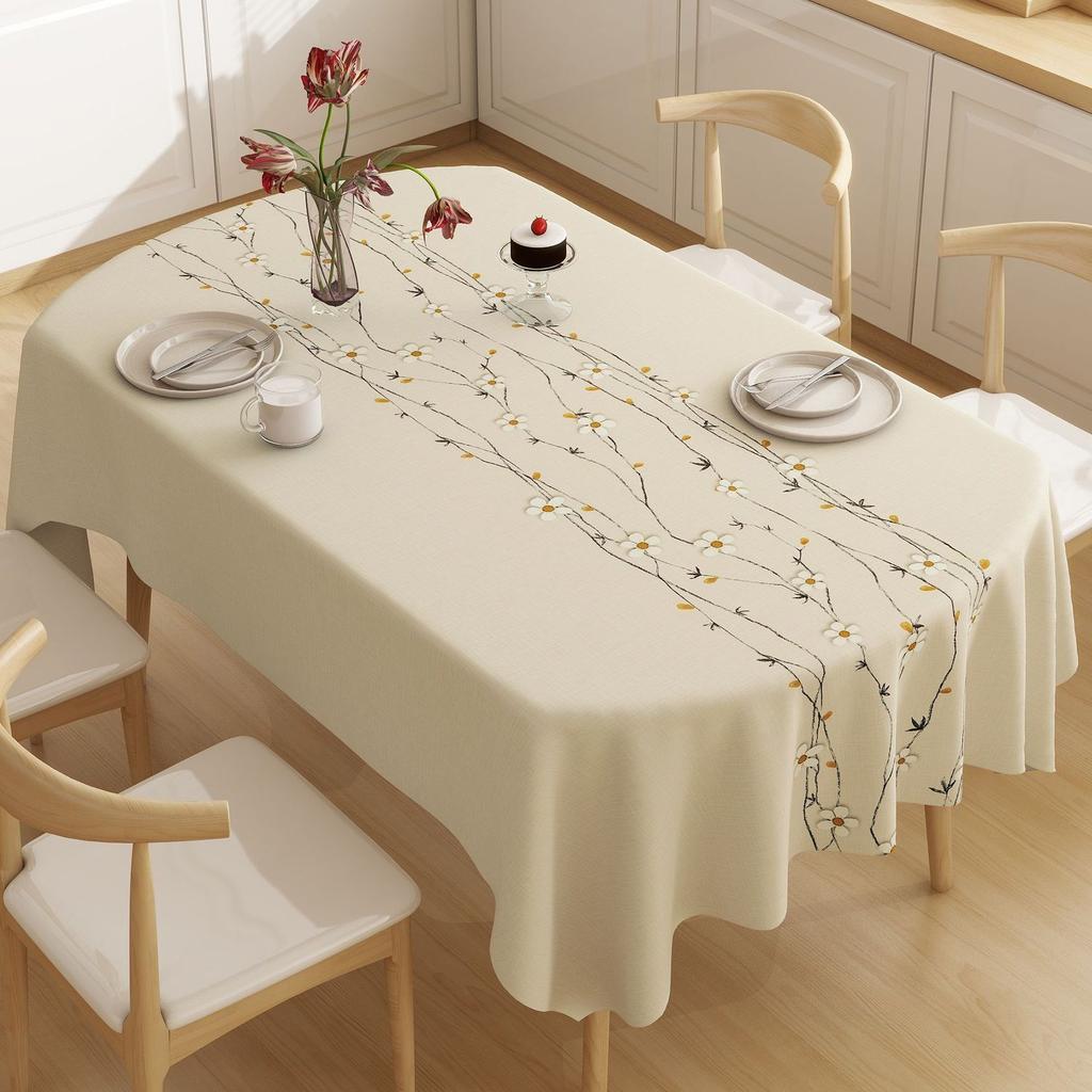 New Chinese Style Thick Tablecloth Exquisite Floral Pattern Waterproof Rectangular Table Mat Oil Resistant Durable Cover