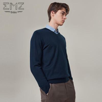 EMZ Men's 99% Wool V-Neck Pullover Sweater