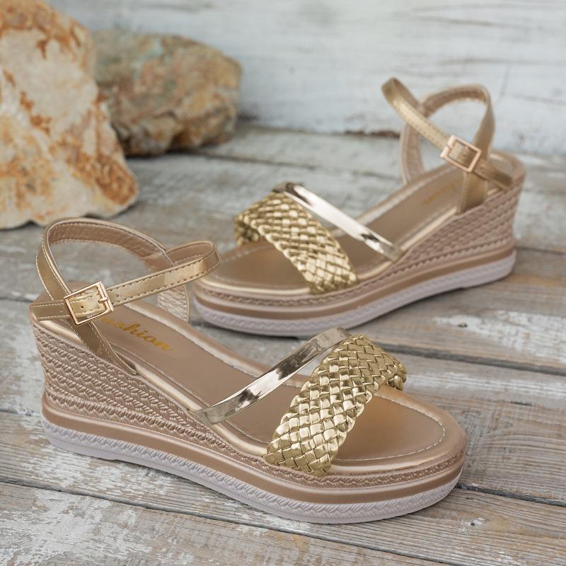 Fashion Fashion Braided Wedge Sandals for Women Lightweight Buckle Strap Platform Sandals Woman Summer Thick Sole Beach Sandalias Mujer