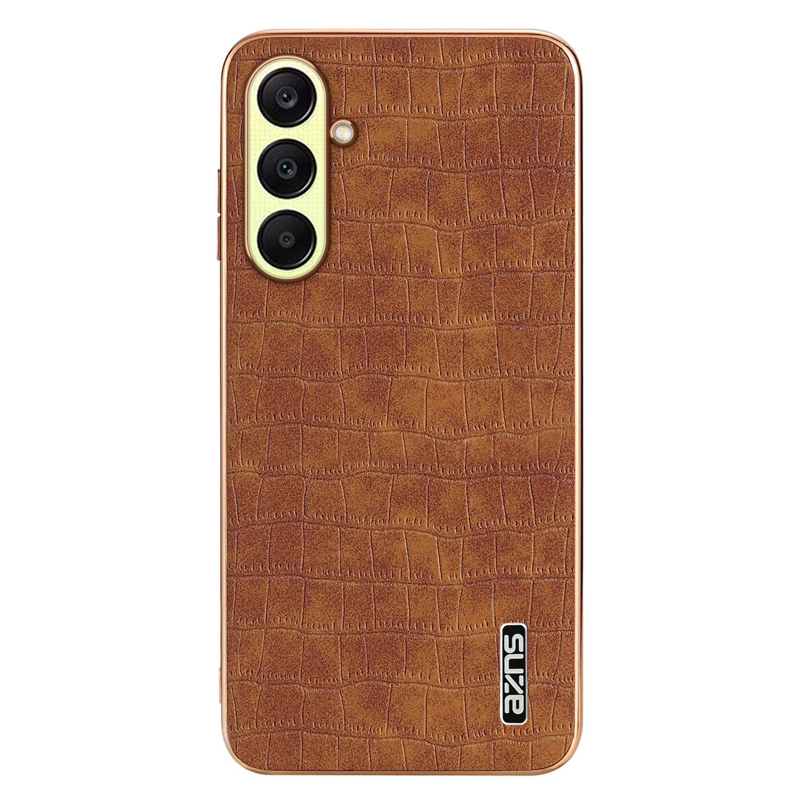 

AZNS For Samsung Galaxy A26 5G Case Electroplating Crocodile Texture PU+TPU Phone Cover Brown