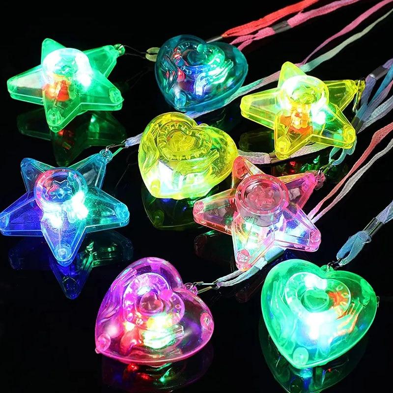 10/20/30/50 pcs Star Heart LED Light Up Necklace Pendants Flashing Glow Luminous Necklace Kids Girls Led Flashing Necklace Party