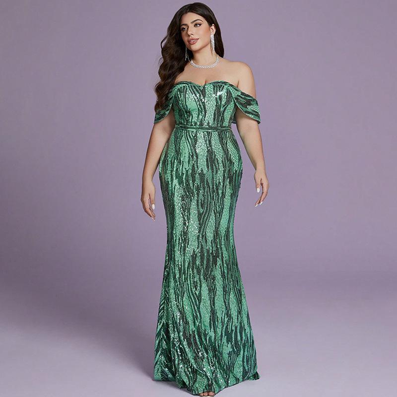

Green Shiny Cross-Waist Slim Fit Plus Size Women s Dress for Parties and Proms 0XL зелёный
