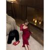 Elegant Red Lace Hip-Hugging Dress for Autumn/Winter