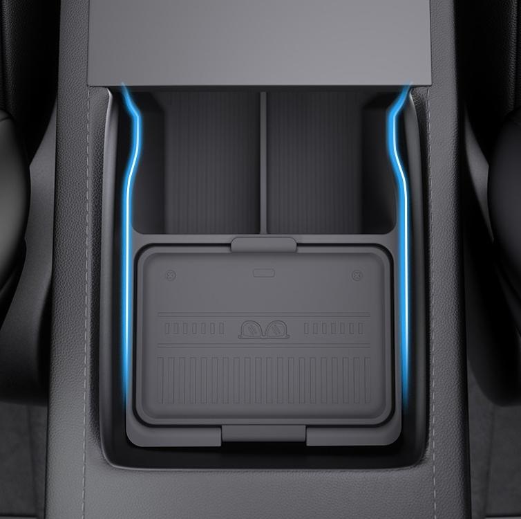Boîte de rangement pour Console centrale de voiture Tesla modèle Y Juniper 2025, boîte de rangement pour accoudoir, plateau organisateur caché, tapis