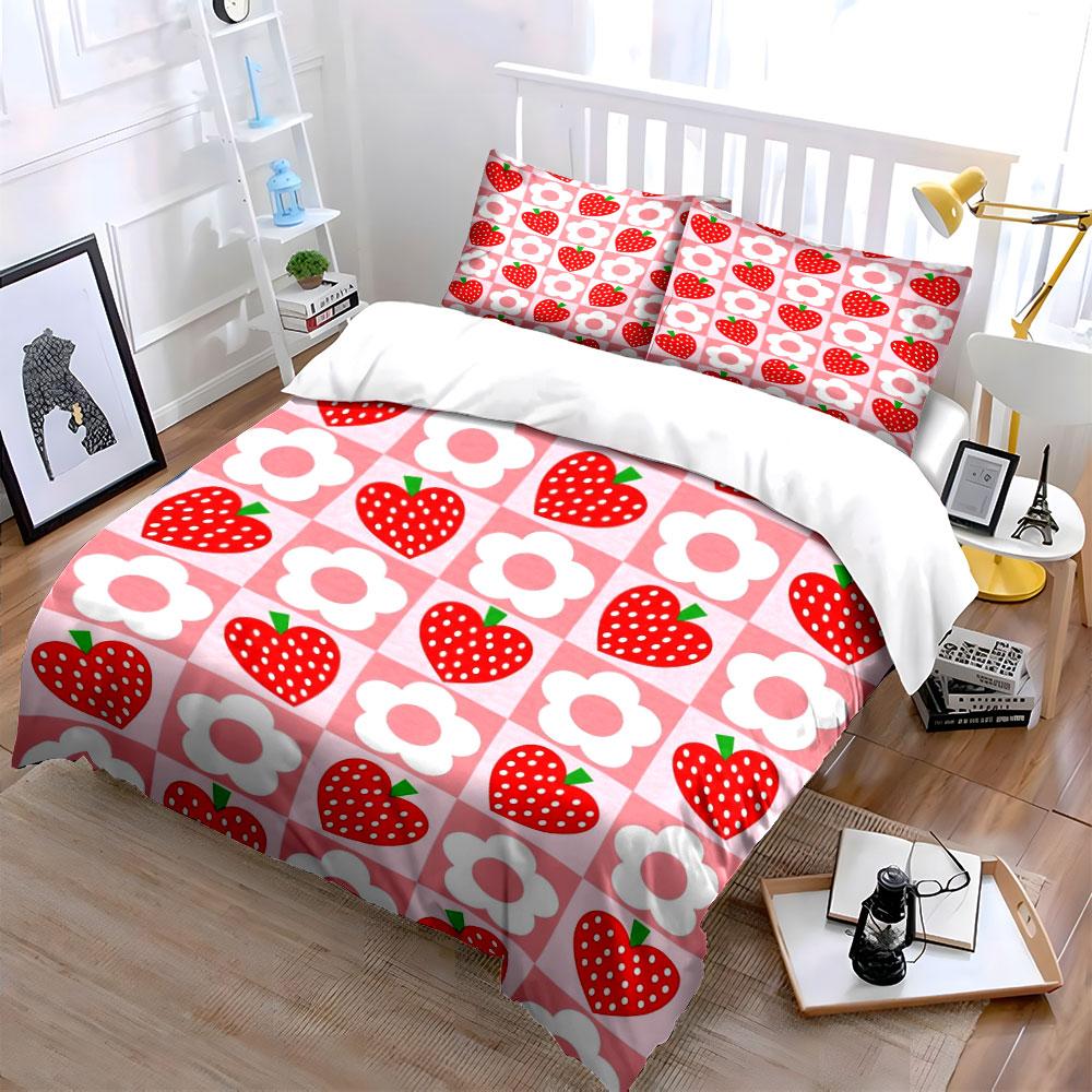 Strawberry Floral Bedding Set Bedding Duvet Cover Set Duvet Cover Pillowcases (1 * Duvet Cover 2 * Pillowcases, without duvet insert)