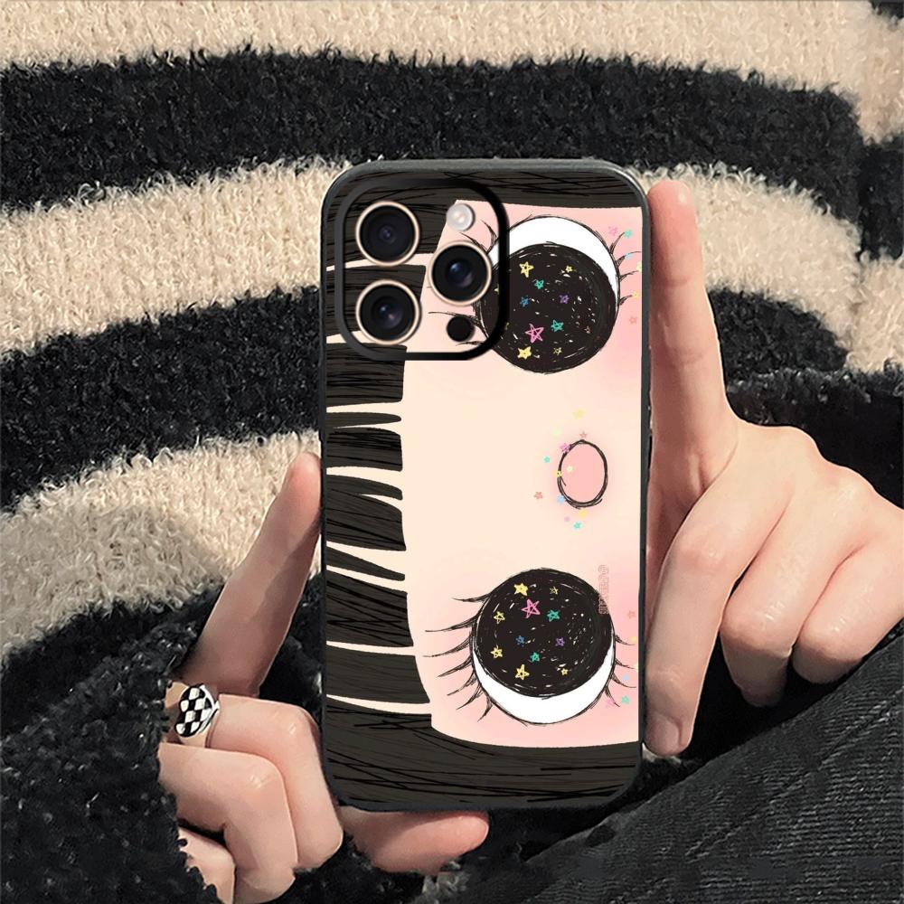 Big-eyed Cute Girl Cartoon Design Phone Case For iPhone 17 16 E 15 14 13 12 Plus Mini Pro Max Soft Black Shockproof Cover
