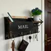 Handcrafted Wooden Wall Hanging Mail Key Shelf With Storage Pockets And Hooks Wall Mounted Letter Holder