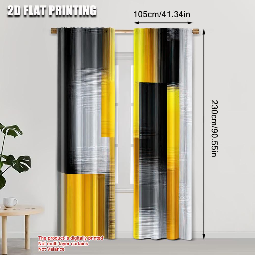 Juego de 2 Cortinas Modernas Abstractas Amarillas Grises Negras Estampadas de Poliéster para Dormitorio Oficina Cocina Sala de Estar Lavables a Máquina Ideales Para