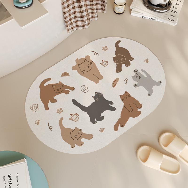 

Cartoon Cat Non-Slip Bathroom Mat – Quick-Dry, Water-Absorbent Foot Mat for Toilets and Entrances 40x60cm (Diatomite)