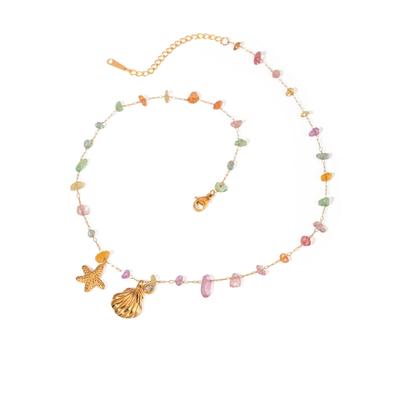 Stainless Steel Starfish Necklace Trendy Beach Inspired Beaded Necklace With Colored Stones And Starfish Designs