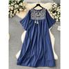 Women's Clothing Retro Belly Covering Slim Looking Dress Embroider