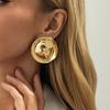 Ingemark Trend Simple Irregular Round Pierced Stud Earrings Women Retro Creative Geometry Metal Texture Earring New Year Jewelry