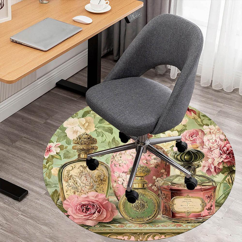 1 STuks Bloemige Parfum Kantoor Ronde Vloerkleed, Onder Kantoormeubilair Slaapkamer Woonkamer Huisdecoratie, Tapijt voor Kantoor -1110079