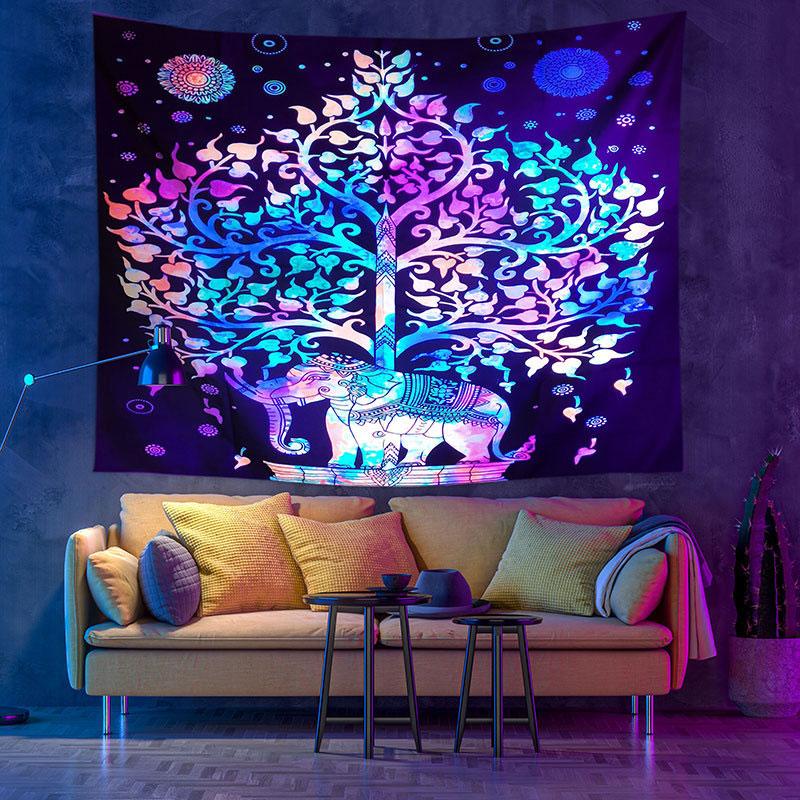 UV Fluorescent Bohemian Elephants Tapestry Print Wall Hanging Art Home Decor