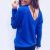Winter Chic Lady Solid Color V Neck Long Sleeve Casual Pullover Knitted Blouse