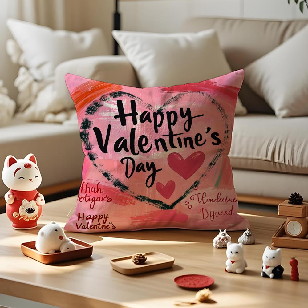 

Happy Valentine s Day! Cushion Cover Anti-dustmite Pillowcase Invisible Zipper Silky Short Plush Sofa Cushion Cover 30X30cm