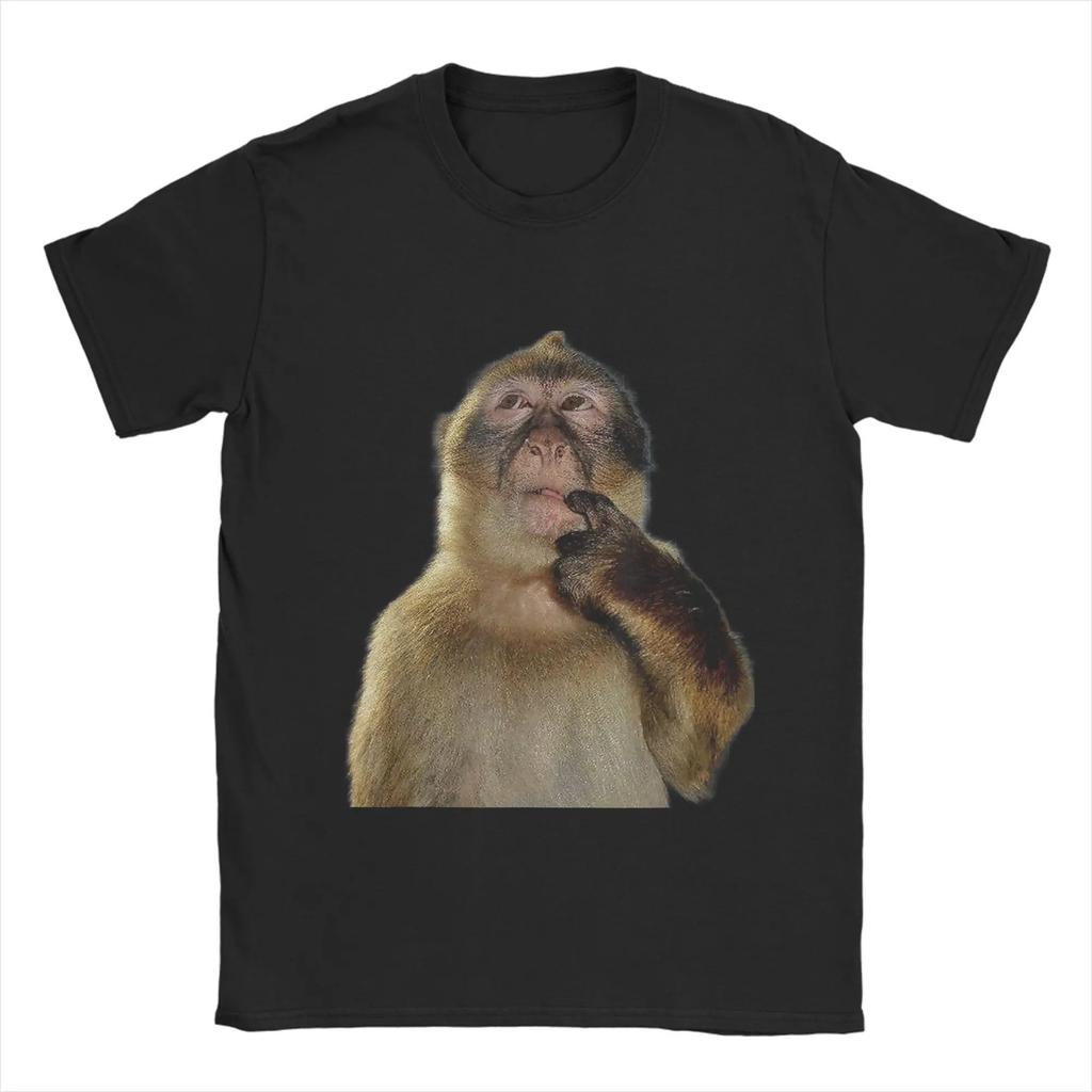 Vtipné Meme Opice Přemýšlející Grafické Tričko Realistické Zvířecí Meme Ležérní Bílé Bavlněné Unisex Trička