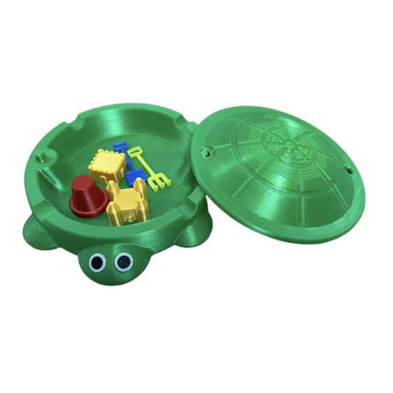 Mini Schildkröten-Sandkasten mit Deckel Sand Mini-Werkzeuge Zubehör 3D-gedruckte Schildkröte Sandaufbewahrungsbox Runder Behälter Kindersommer-Strandspielzeug