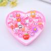 24Pcs Cute Adjustable Mixed Kids' Girls' Pink Animal Flower Fruit Polymer Resin Cartoon Rings Children' Jewelry with Heart-shape Gift Box