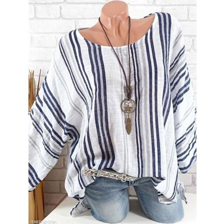 

Женская футболка больших размеров, модный пуловер в полоску, свободный топ с глубокими рукавами 5XL белый